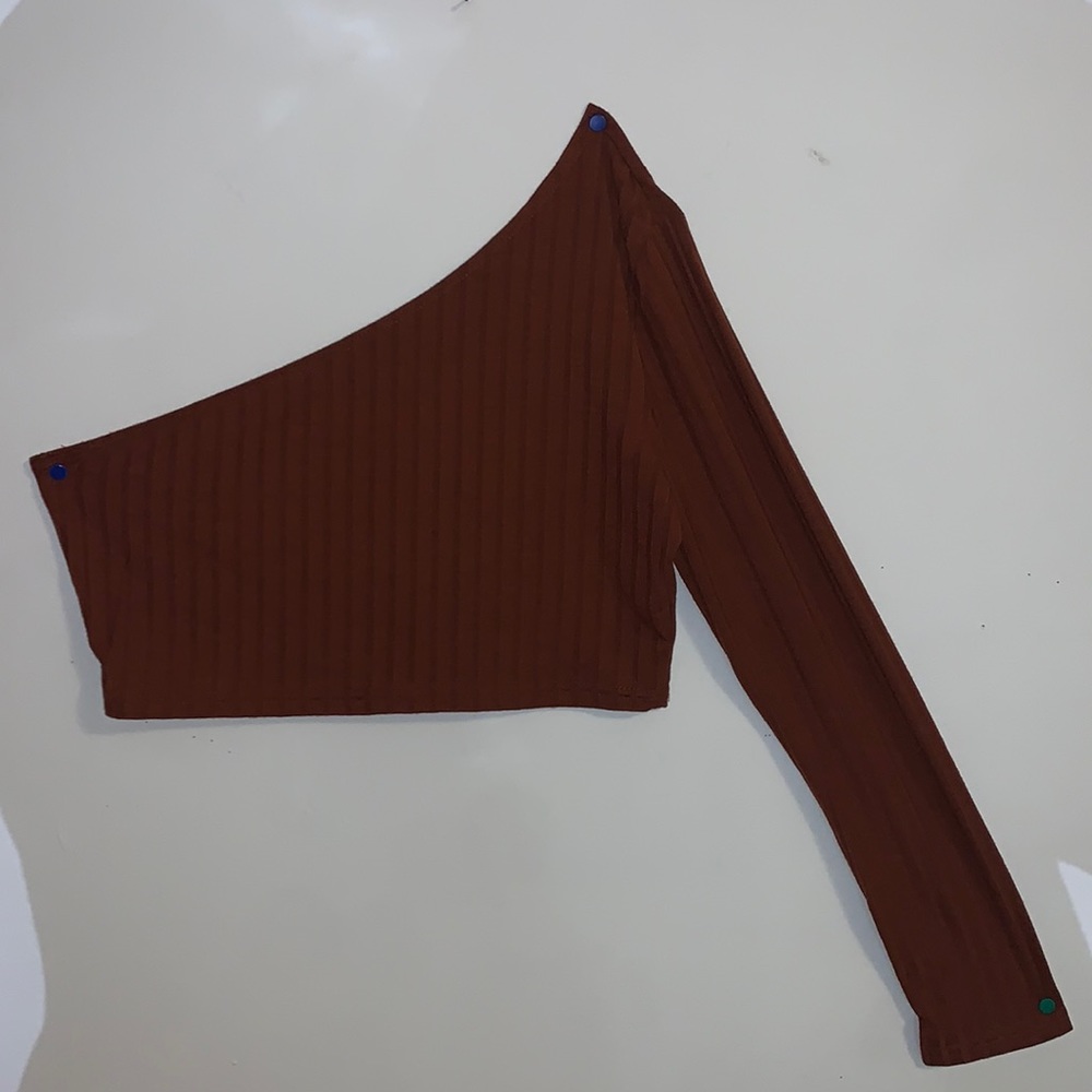 One shoulder long sleeve crop top brunt orange